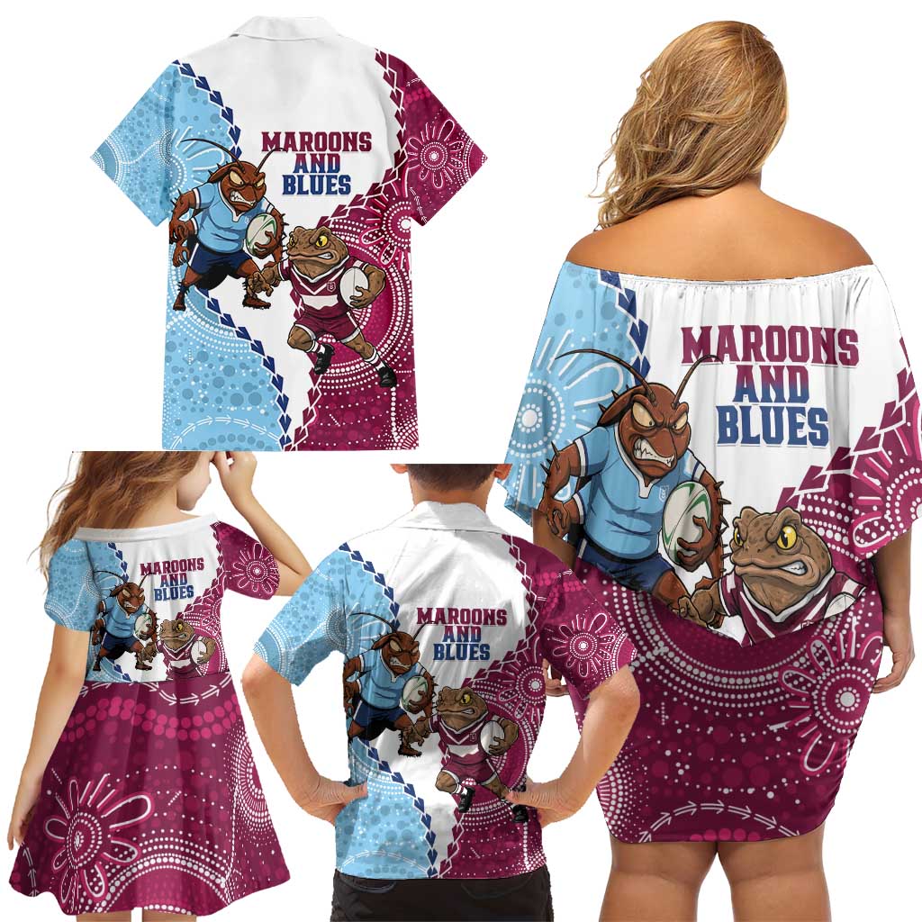 QLD Maroons and NSW Blues 2025 Family Matching Off Shoulder Short Dress and Hawaiian Shirt Come On Together