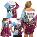QLD Maroons and NSW Blues 2025 Family Matching Off Shoulder Short Dress and Hawaiian Shirt Come On Together