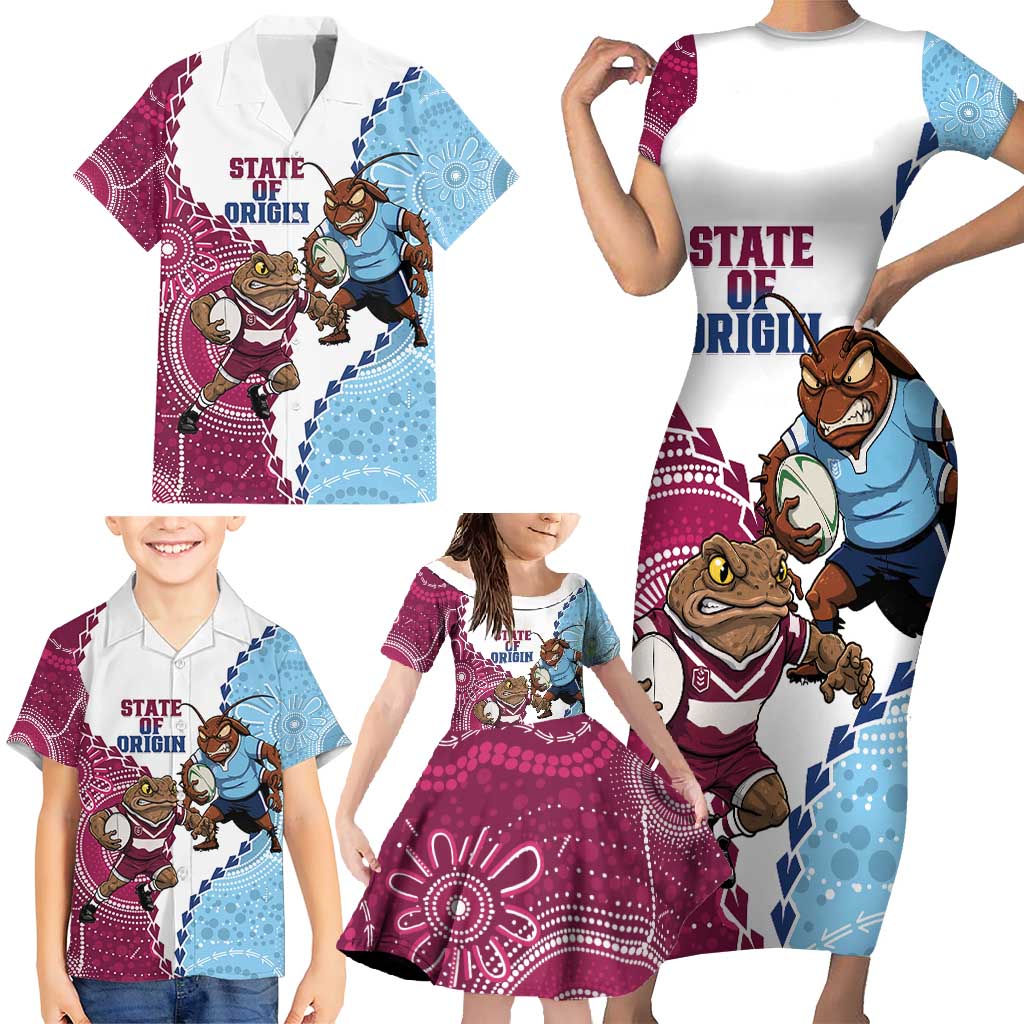 QLD Maroons and NSW Blues 2025 Family Matching Short Sleeve Bodycon Dress and Hawaiian Shirt Come On Together