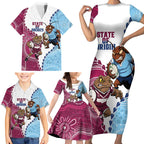 QLD Maroons and NSW Blues 2025 Family Matching Short Sleeve Bodycon Dress and Hawaiian Shirt Come On Together