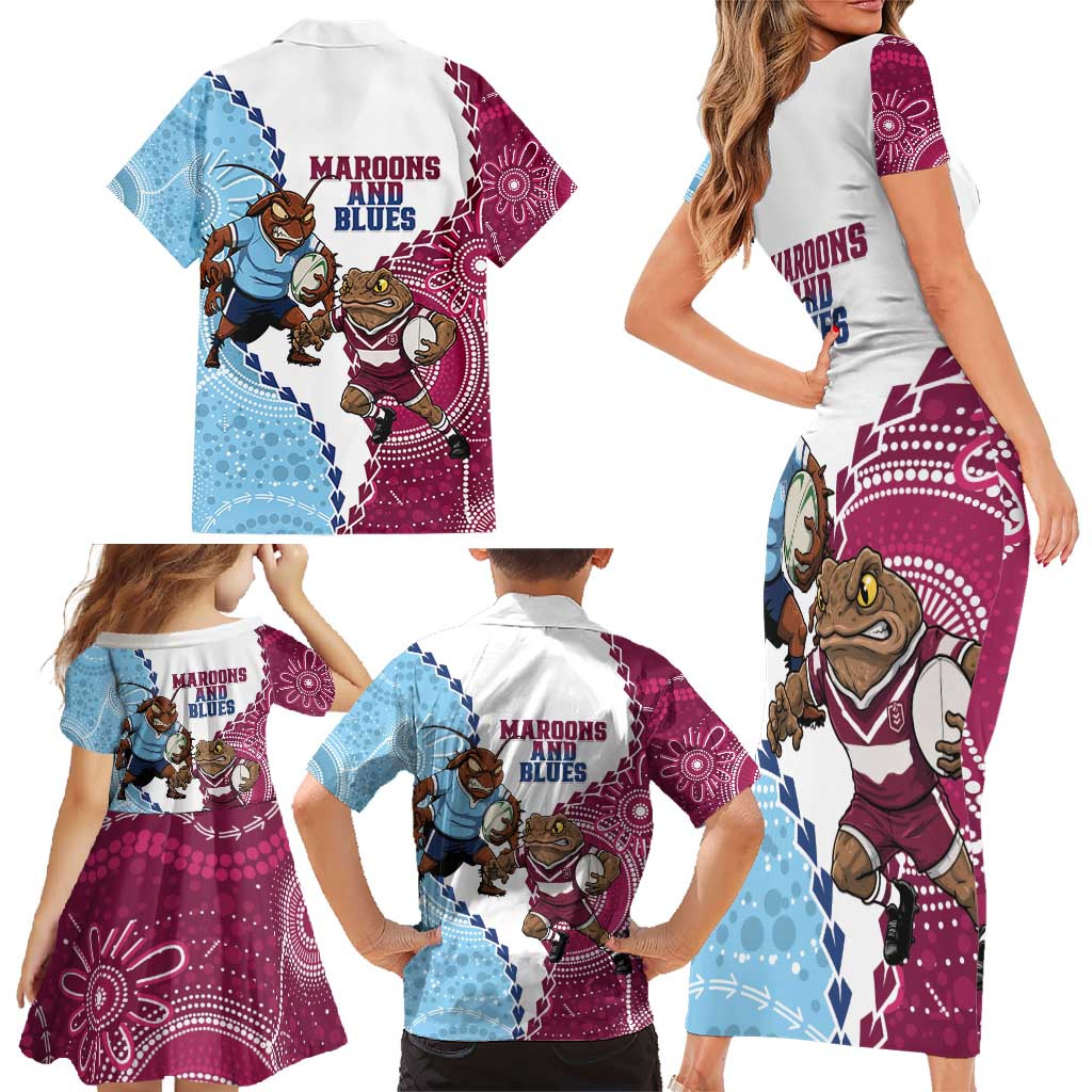 QLD Maroons and NSW Blues 2025 Family Matching Short Sleeve Bodycon Dress and Hawaiian Shirt Come On Together