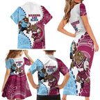 QLD Maroons and NSW Blues 2025 Family Matching Short Sleeve Bodycon Dress and Hawaiian Shirt Come On Together