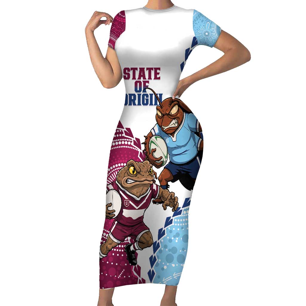 QLD Maroons and NSW Blues 2025 Family Matching Short Sleeve Bodycon Dress and Hawaiian Shirt Come On Together
