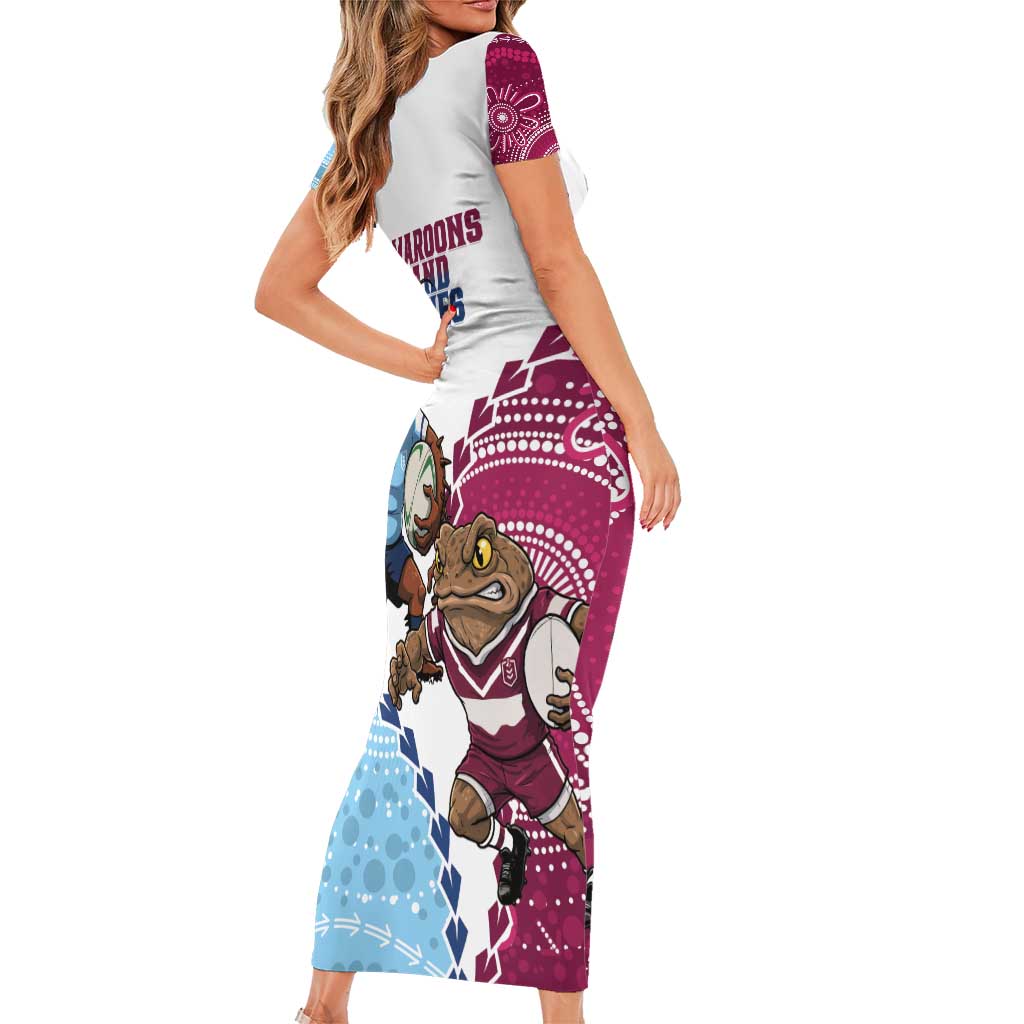 QLD Maroons and NSW Blues 2025 Family Matching Short Sleeve Bodycon Dress and Hawaiian Shirt Come On Together