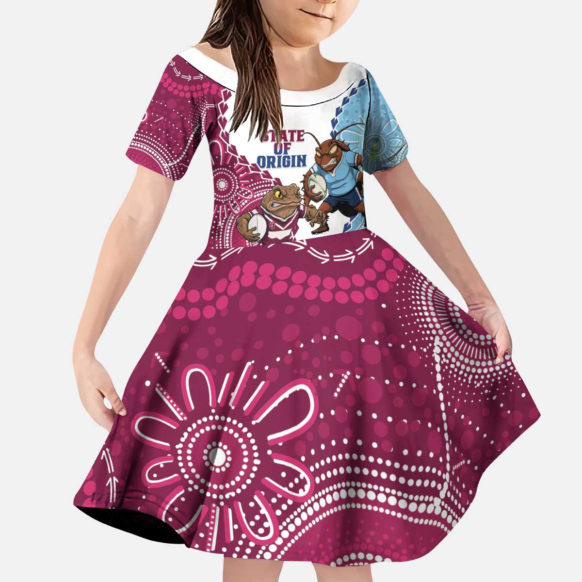 QLD Maroons and NSW Blues 2025 Kid Short Sleeve Dress Come On Together