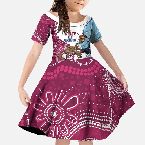 QLD Maroons and NSW Blues 2025 Kid Short Sleeve Dress Come On Together