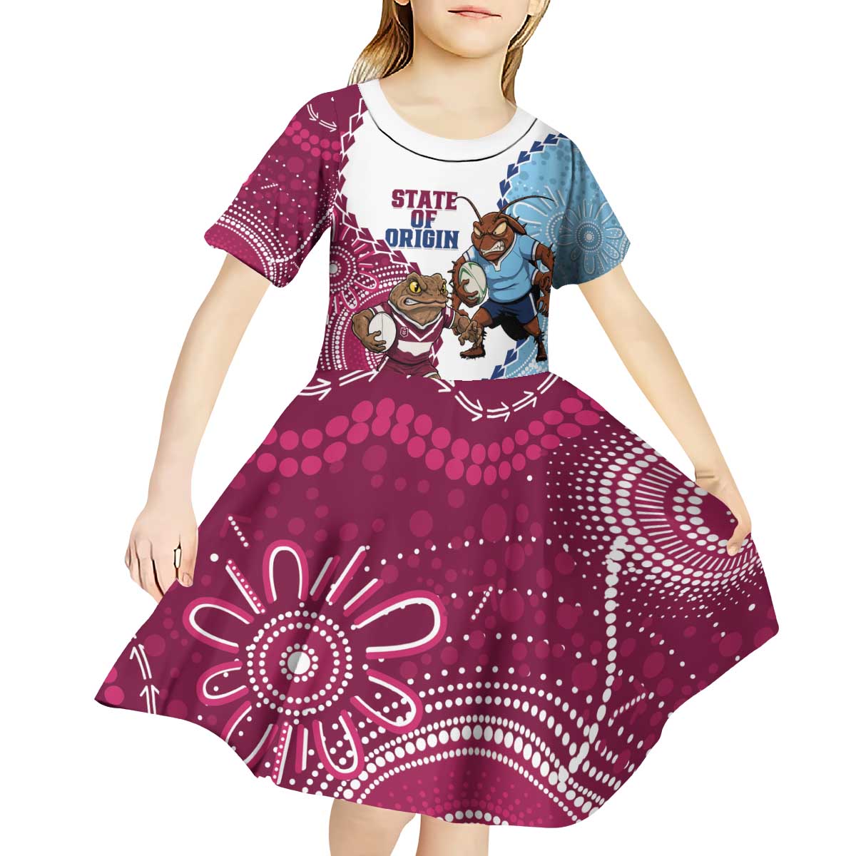 QLD Maroons and NSW Blues 2025 Kid Short Sleeve Dress Come On Together