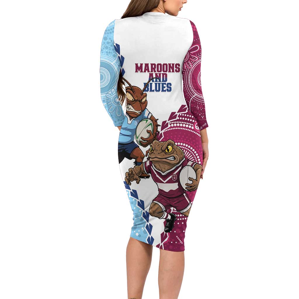 QLD Maroons and NSW Blues 2025 Long Sleeve Bodycon Dress Come On Together