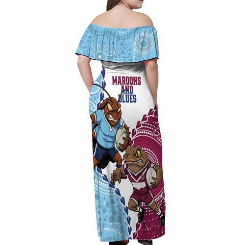 QLD Maroons and NSW Blues 2025 Off Shoulder Maxi Dress Come On Together