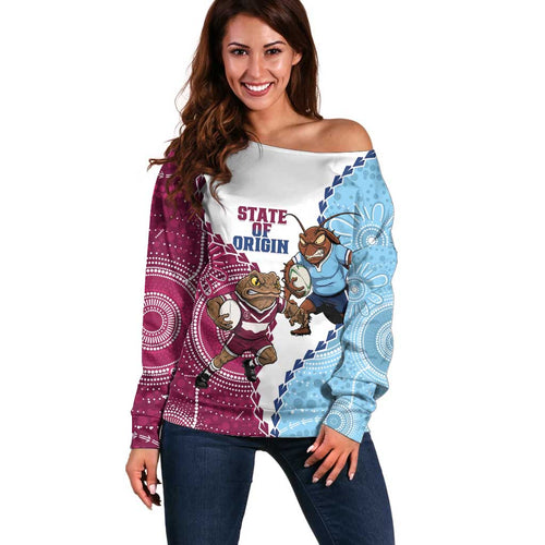 QLD Maroons and NSW Blues 2025 Off Shoulder Sweater Come On Together