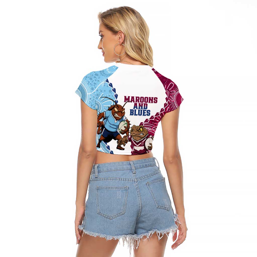 QLD Maroons and NSW Blues 2025 Raglan Cropped T Shirt Come On Together