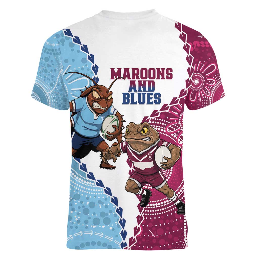 QLD Maroons and NSW Blues 2025 Women V-Neck T-Shirt Come On Together