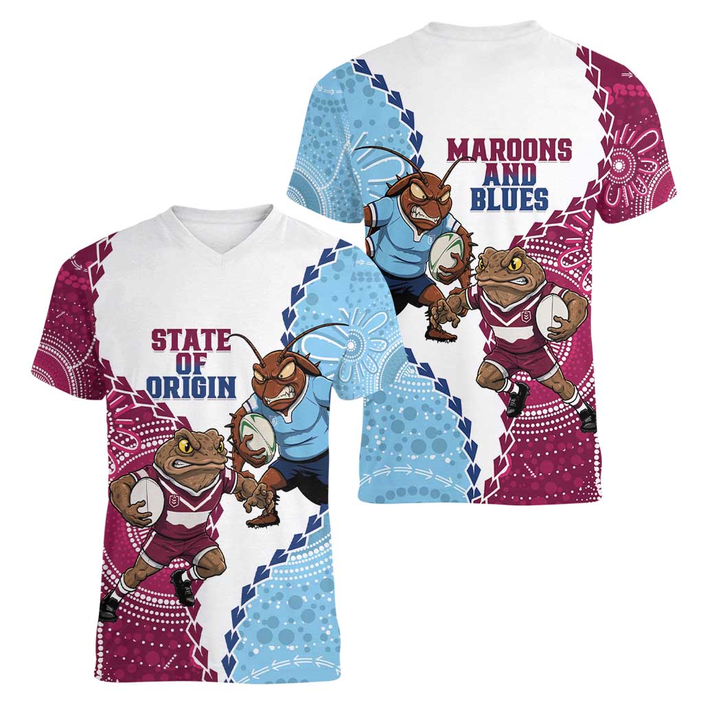 QLD Maroons and NSW Blues 2025 Women V-Neck T-Shirt Come On Together
