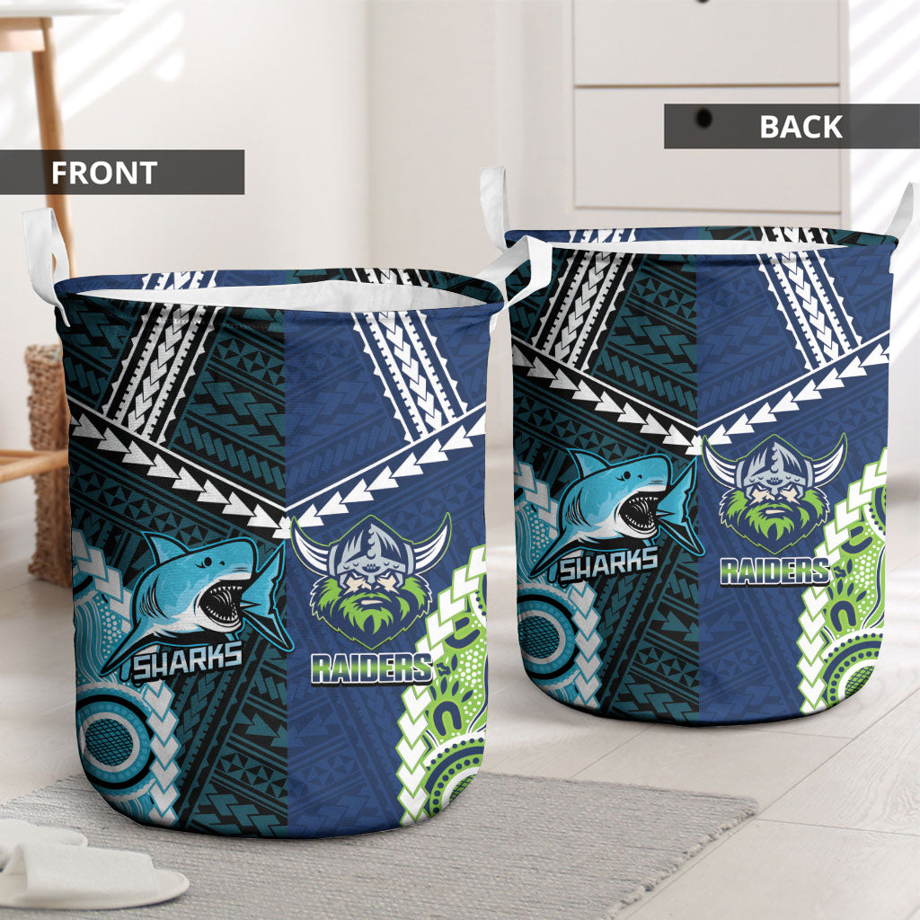 Rugby Sharks and Raiders Laundry Basket 2026 Together Aboriginal Polynesian Pattern