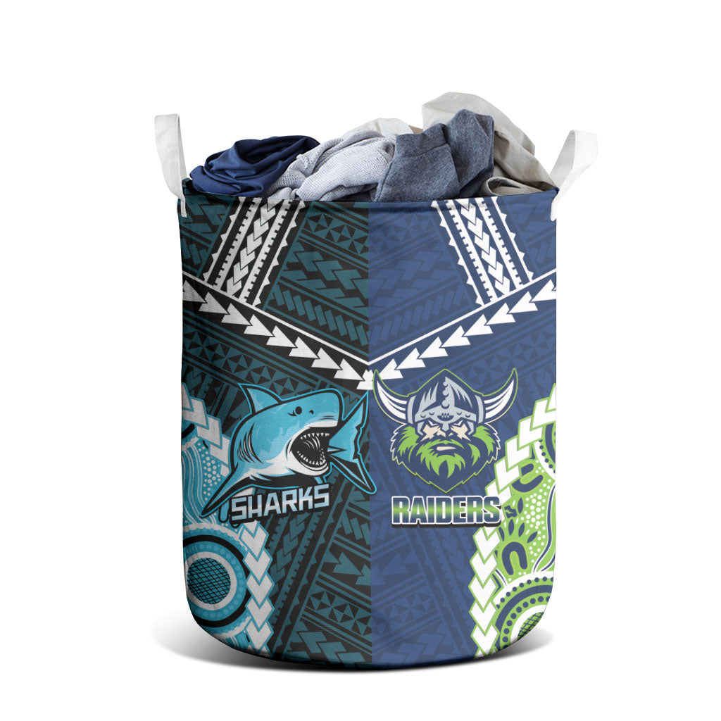 Rugby Sharks and Raiders Laundry Basket 2026 Together Aboriginal Polynesian Pattern