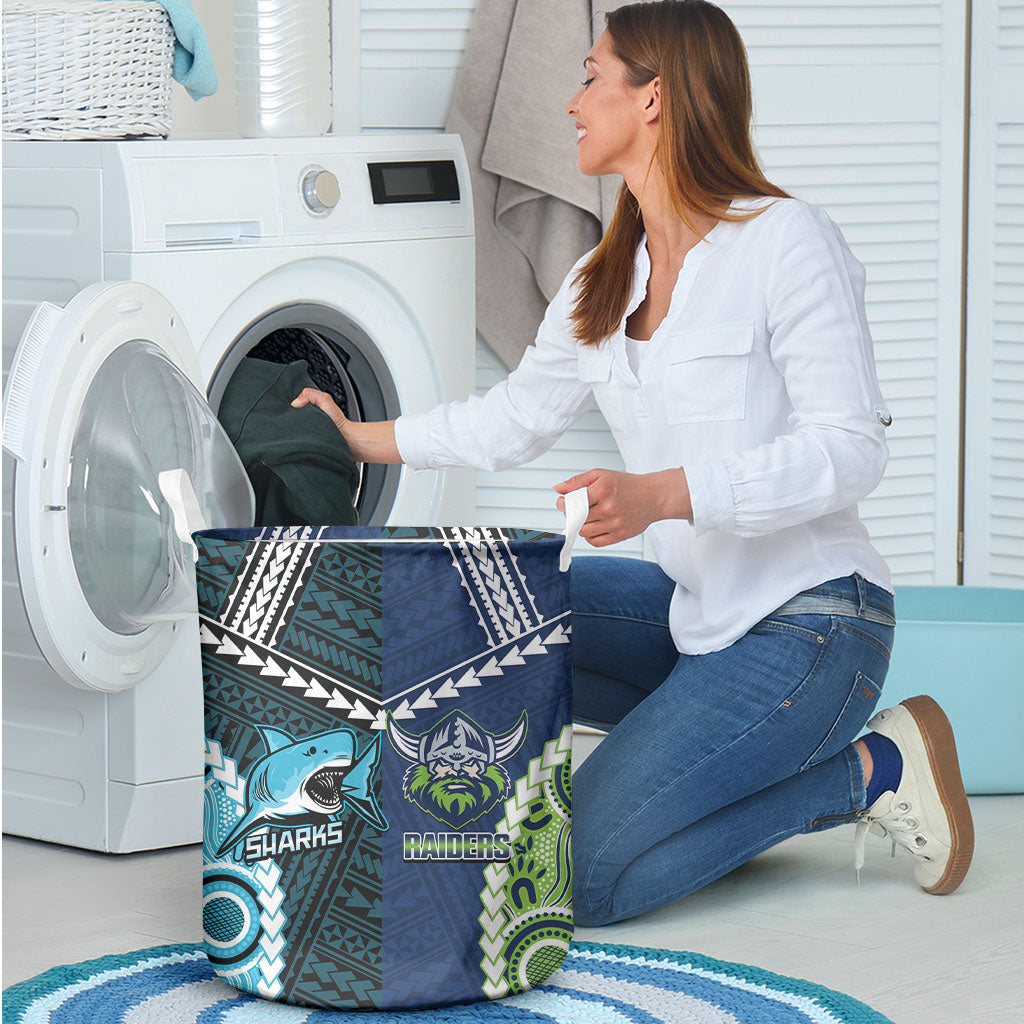 Rugby Sharks and Raiders Laundry Basket 2026 Together Aboriginal Polynesian Pattern
