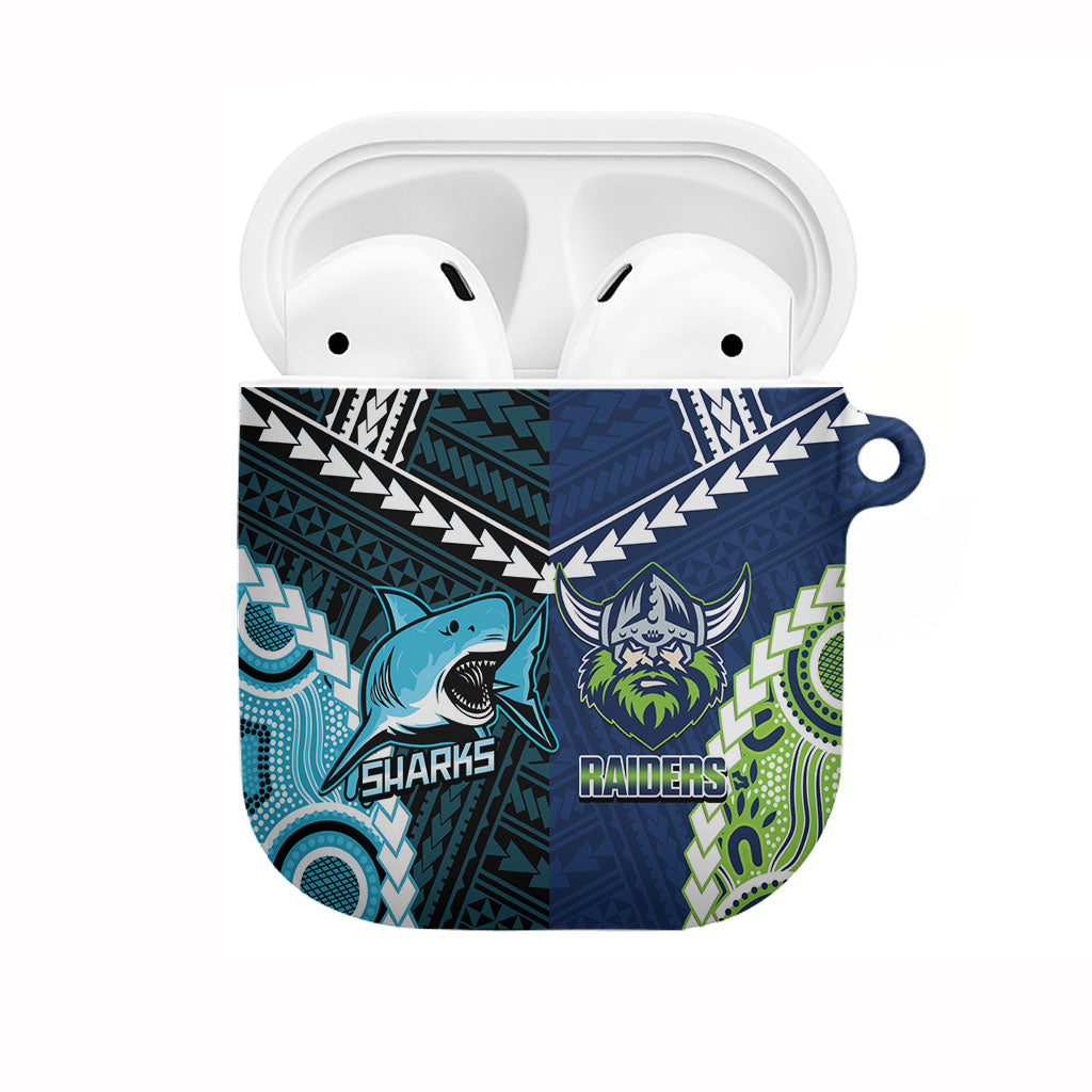 Rugby Sharks and Raiders AirPods Case 2026 Together Aboriginal Polynesian Pattern