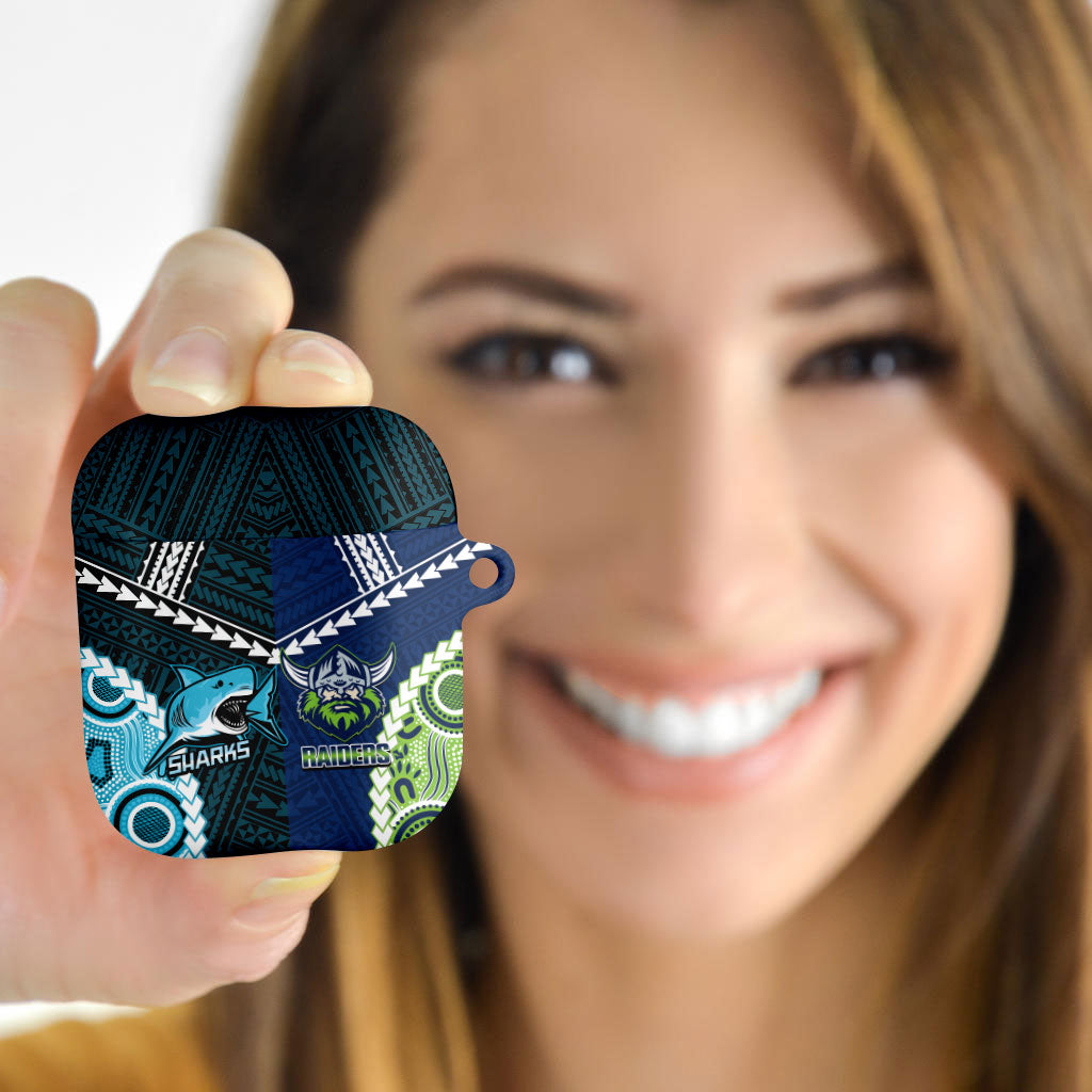 Rugby Sharks and Raiders AirPods Case 2026 Together Aboriginal Polynesian Pattern