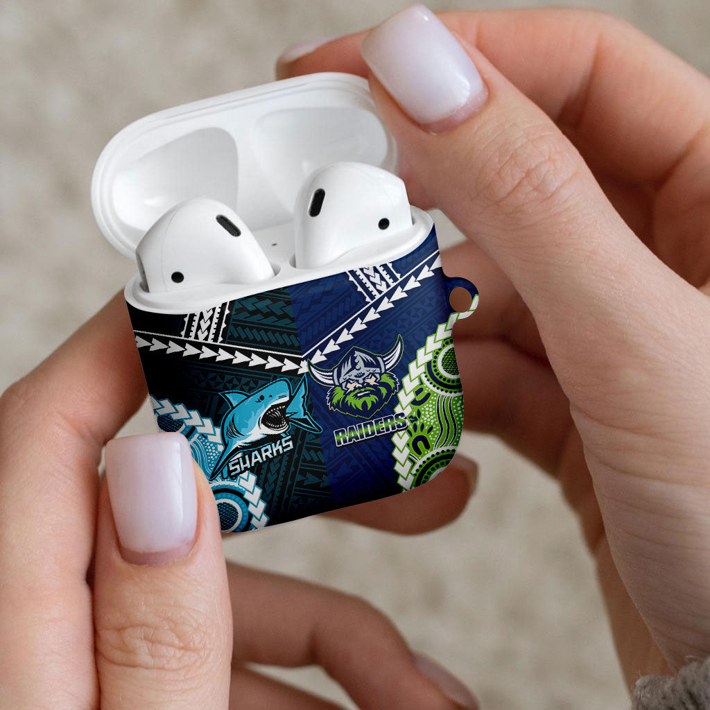 Rugby Sharks and Raiders AirPods Case 2026 Together Aboriginal Polynesian Pattern