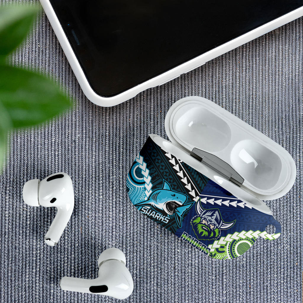 Rugby Sharks and Raiders AirPods Case 2026 Together Aboriginal Polynesian Pattern