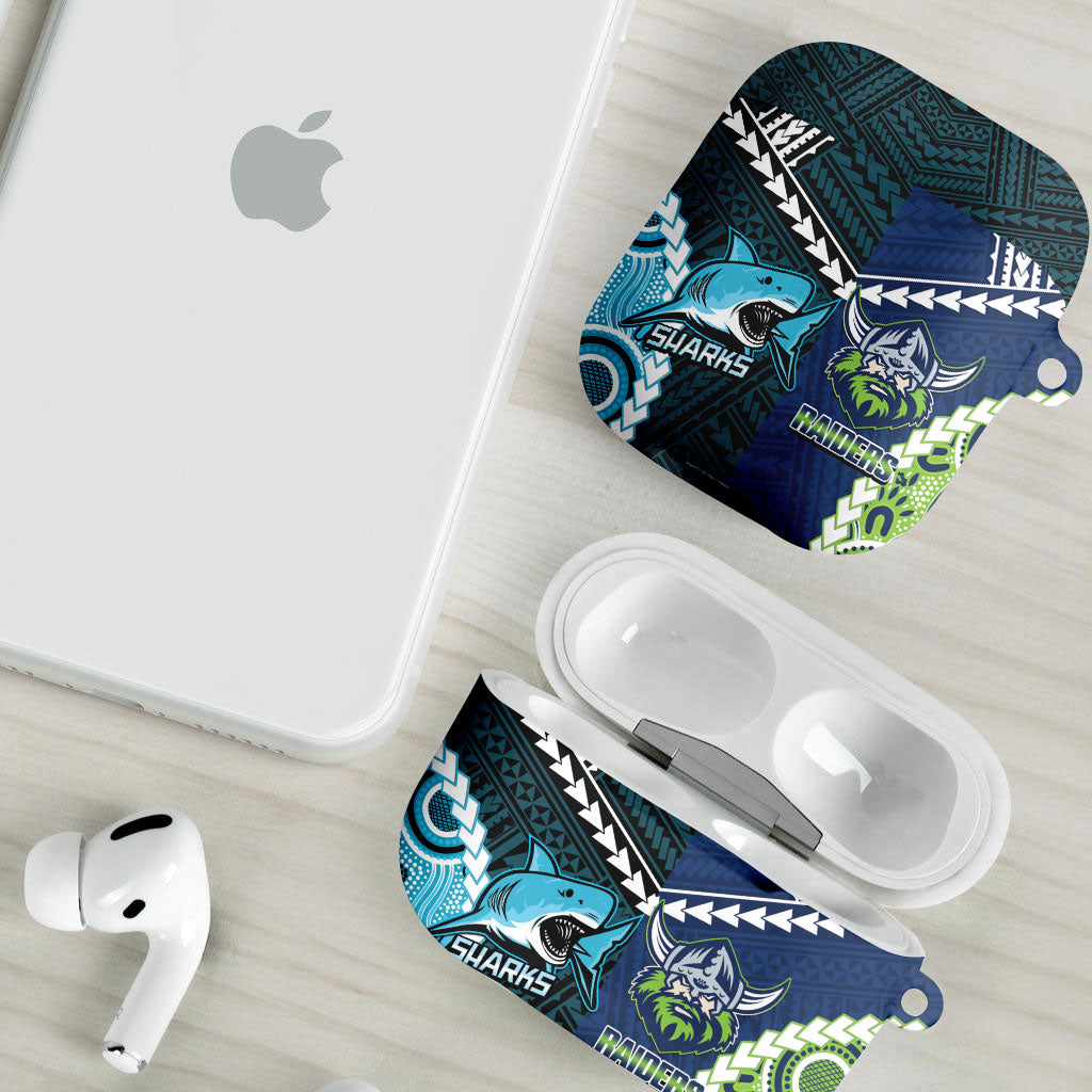 Rugby Sharks and Raiders AirPods Case 2026 Together Aboriginal Polynesian Pattern