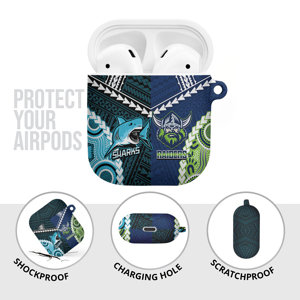 Rugby Sharks and Raiders AirPods Case 2026 Together Aboriginal Polynesian Pattern