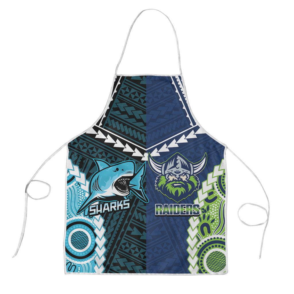 Rugby Sharks and Raiders Apron 2026 Together Aboriginal Polynesian Pattern