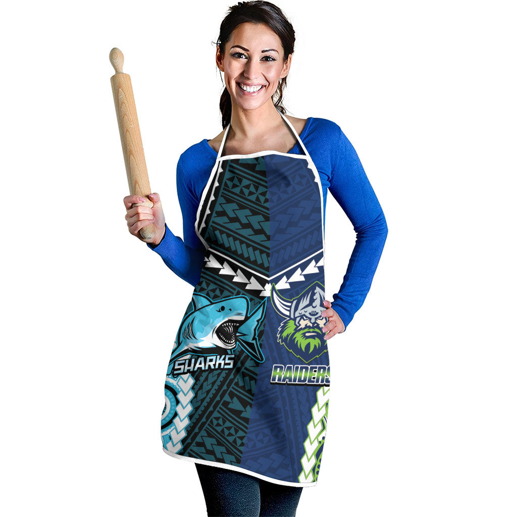 Rugby Sharks and Raiders Apron 2026 Together Aboriginal Polynesian Pattern