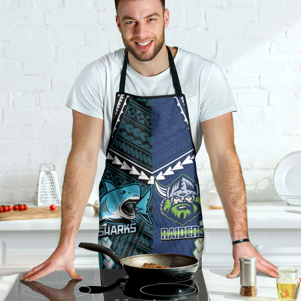 Rugby Sharks and Raiders Apron 2026 Together Aboriginal Polynesian Pattern
