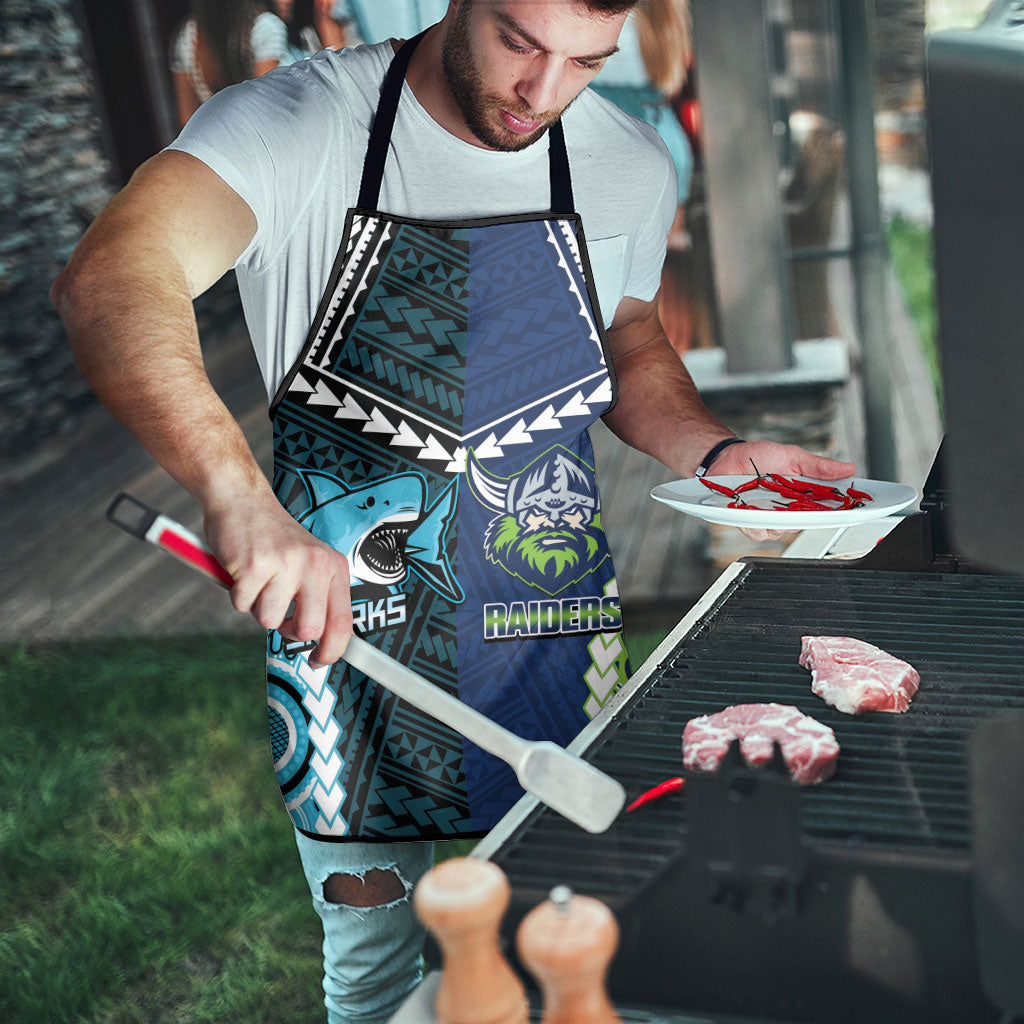 Rugby Sharks and Raiders Apron 2026 Together Aboriginal Polynesian Pattern