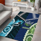 Rugby Sharks and Raiders Area Rug 2026 Together Aboriginal Polynesian Pattern