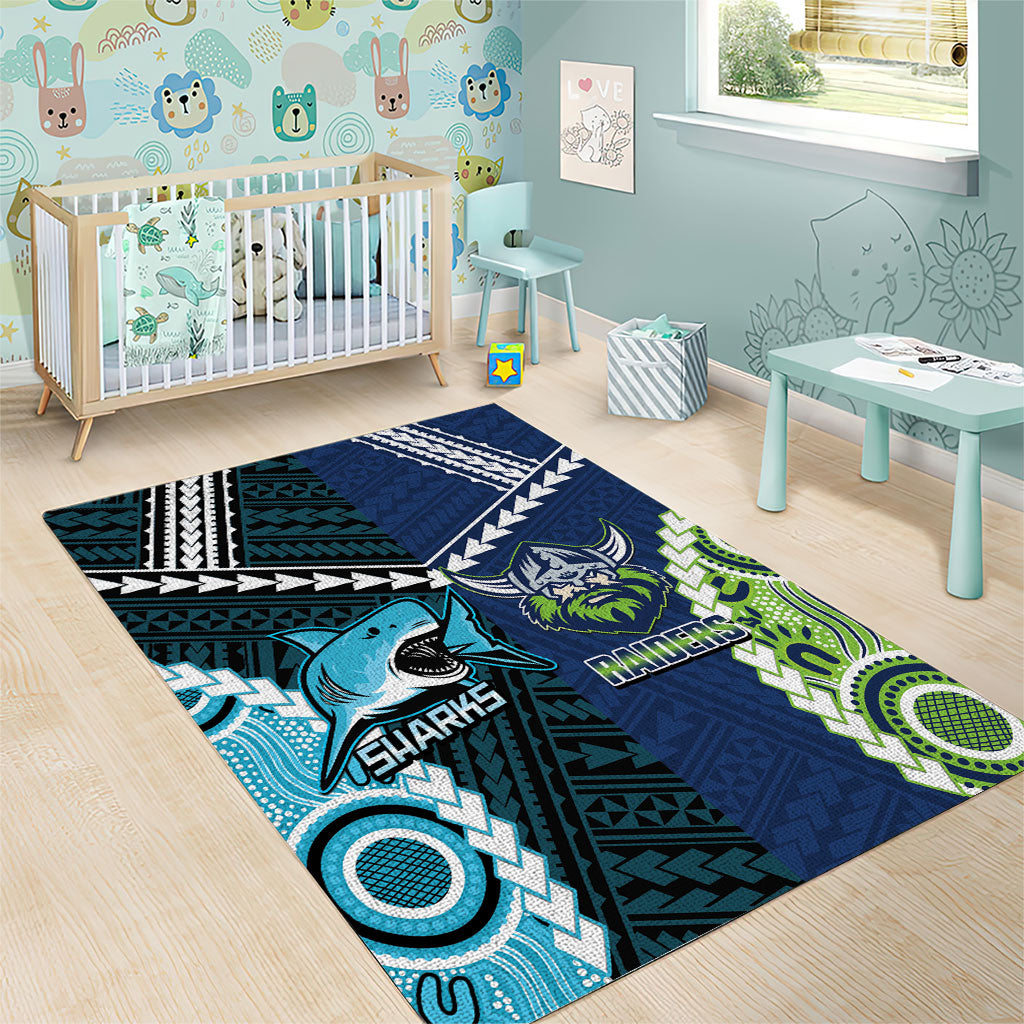 Rugby Sharks and Raiders Area Rug 2026 Together Aboriginal Polynesian Pattern