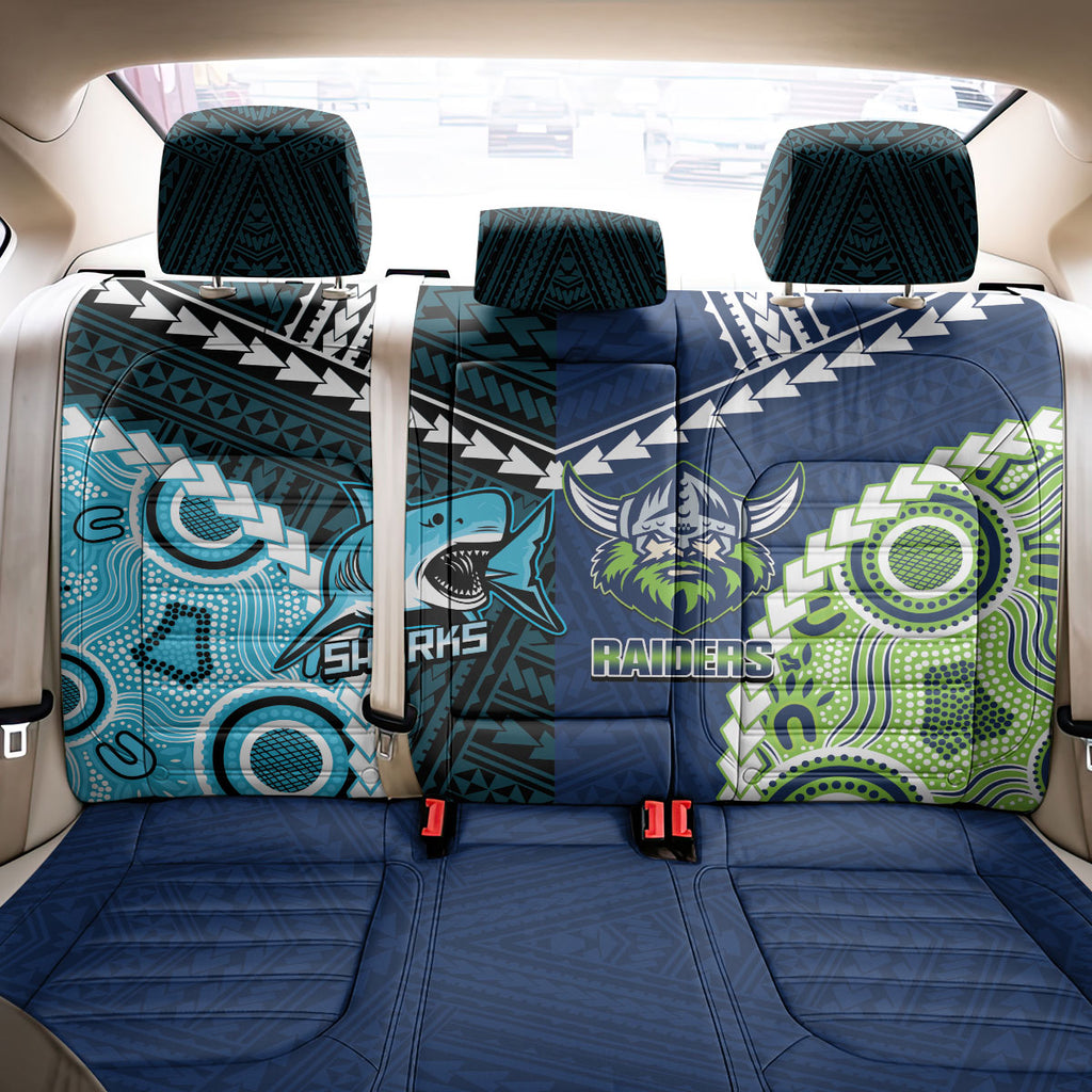 Rugby Sharks and Raiders Back Car Seat Cover 2026 Together Aboriginal Polynesian Pattern