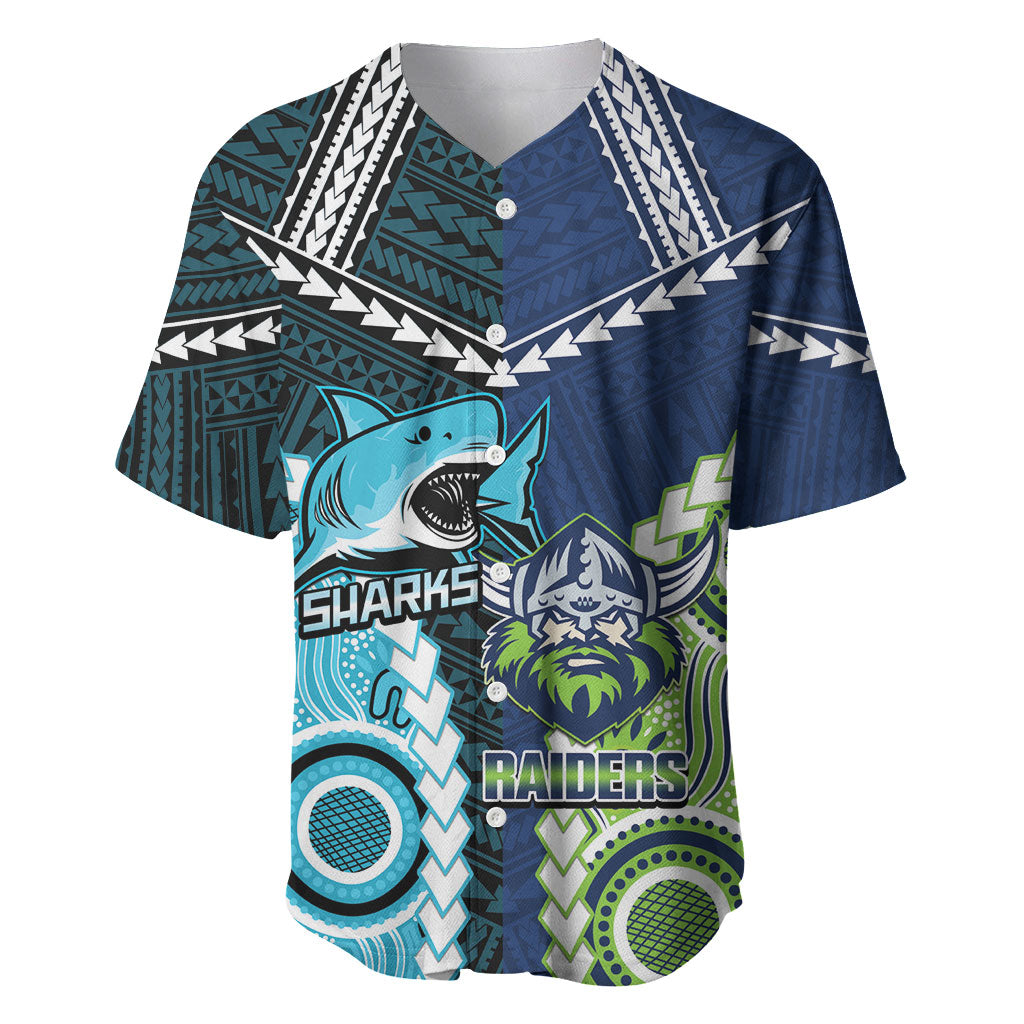 Custom Rugby Sharks and Raiders Baseball Jersey 2026 Together Aboriginal Polynesian Pattern