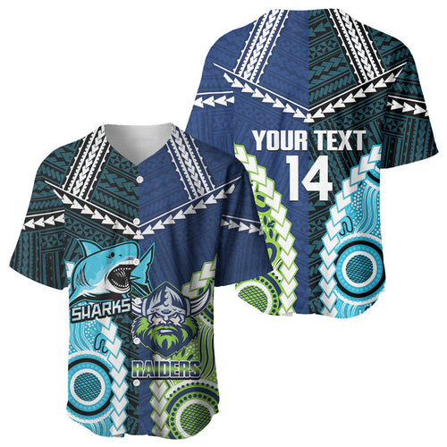 Custom Rugby Sharks and Raiders Baseball Jersey 2026 Together Aboriginal Polynesian Pattern