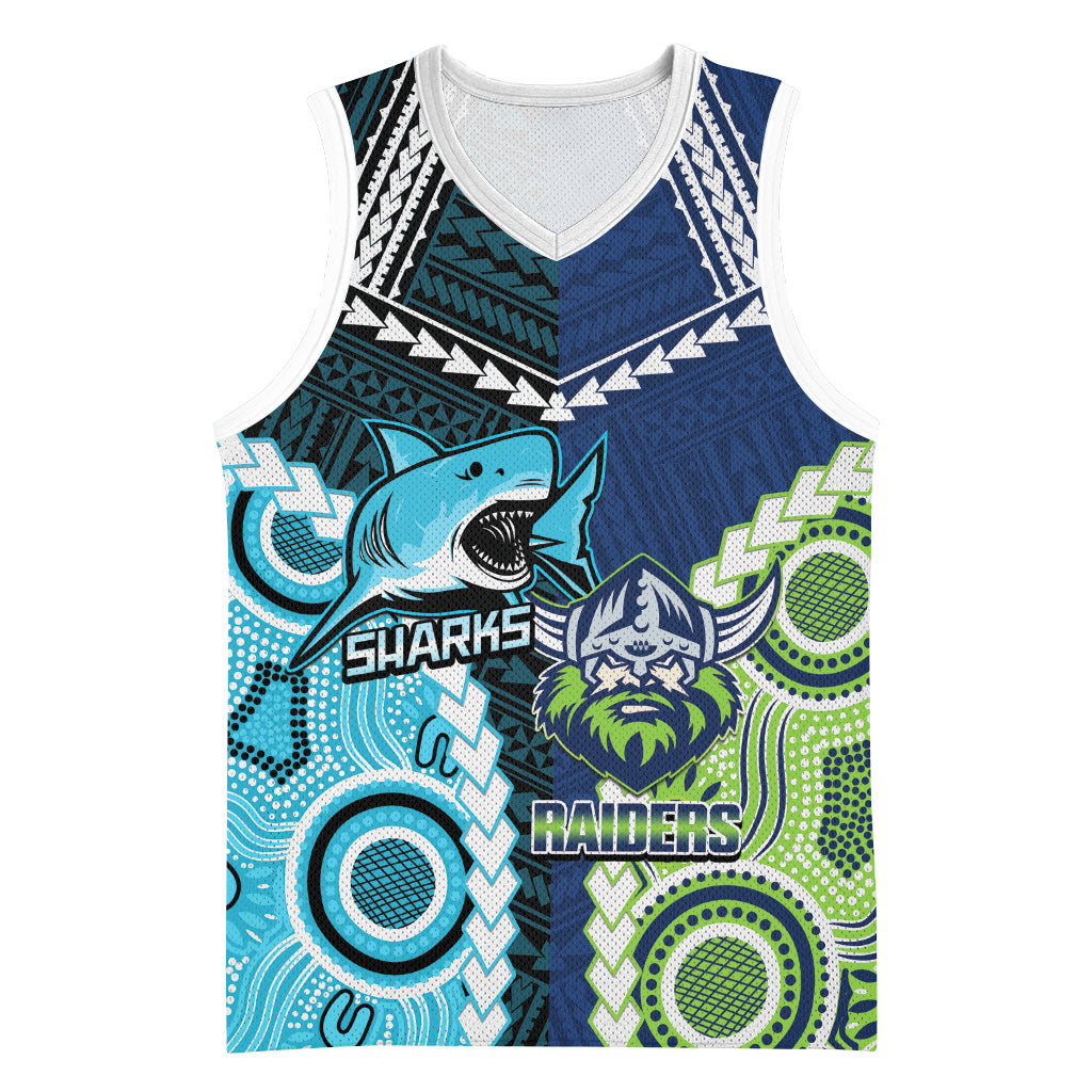 Custom Rugby Sharks and Raiders Basketball Jersey 2026 Together Aboriginal Polynesian Pattern