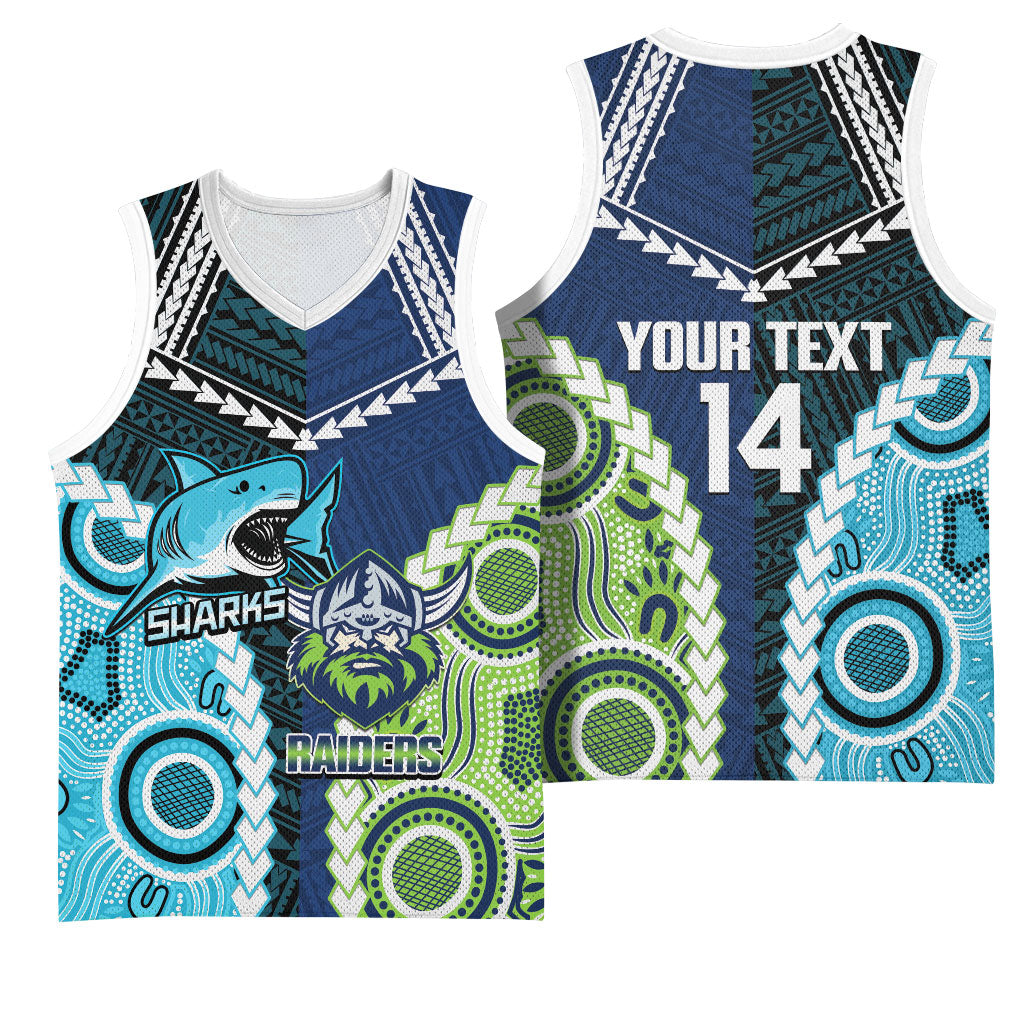 Custom Rugby Sharks and Raiders Basketball Jersey 2026 Together Aboriginal Polynesian Pattern