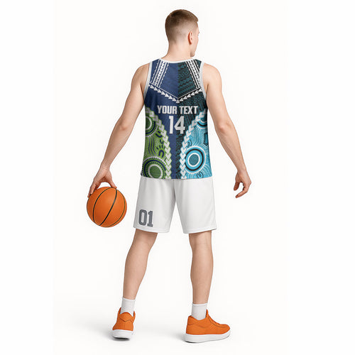 Custom Rugby Sharks and Raiders Basketball Jersey 2026 Together Aboriginal Polynesian Pattern