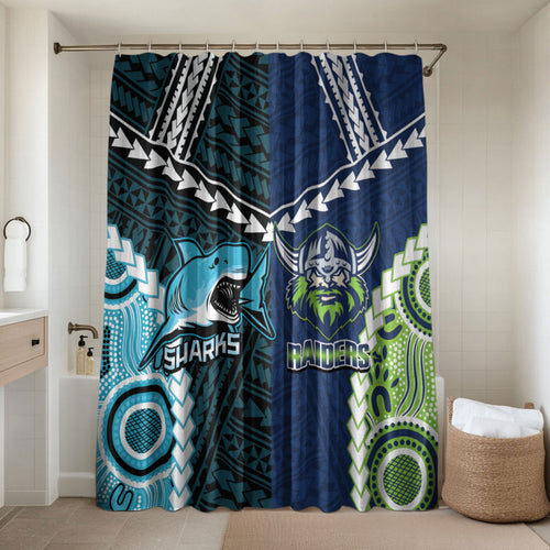 Rugby Sharks and Raiders Bathroom Set 2026 Together Aboriginal Polynesian Pattern