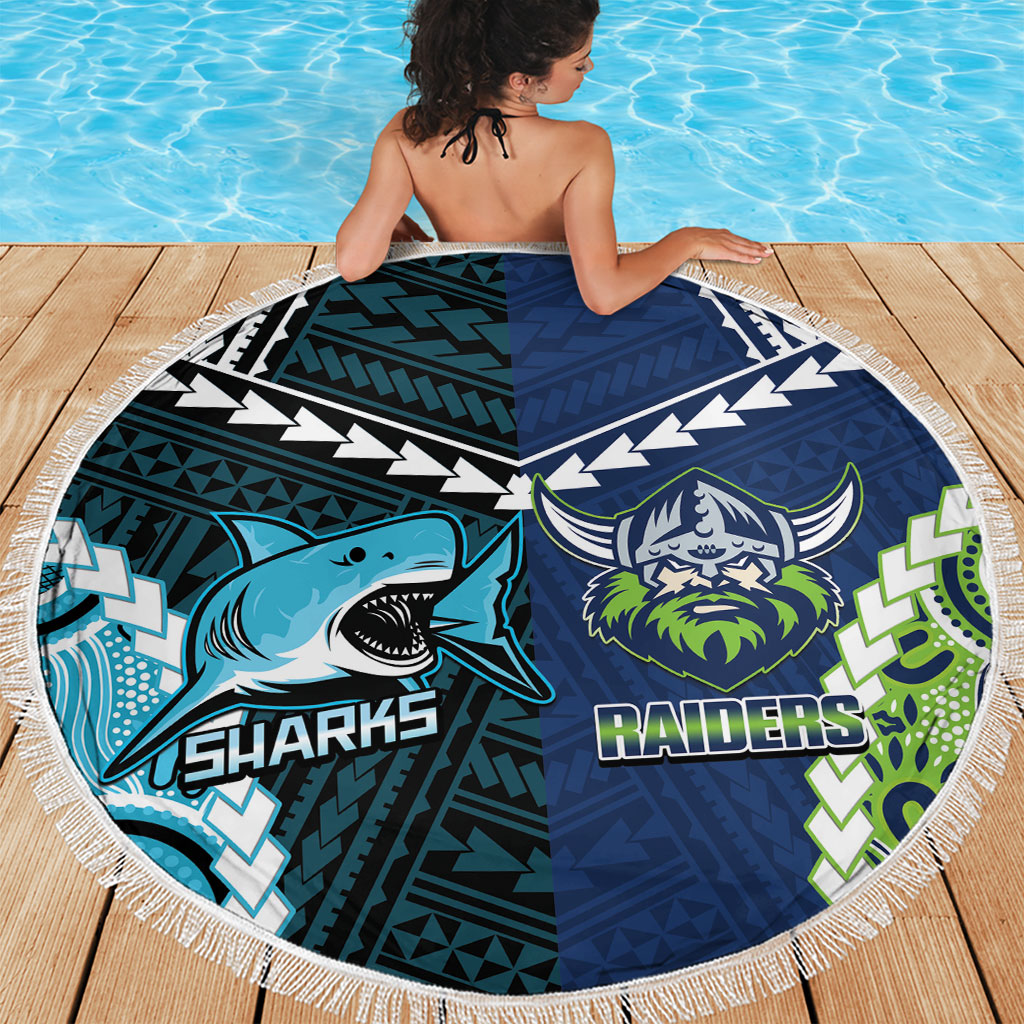 Rugby Sharks and Raiders Beach Blanket 2026 Together Aboriginal Polynesian Pattern