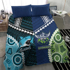 Rugby Sharks and Raiders Bedding Set 2026 Together Aboriginal Polynesian Pattern