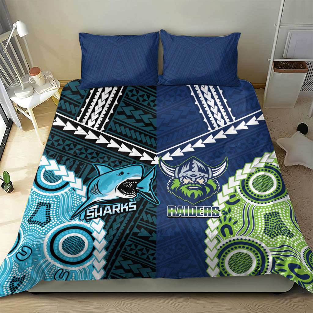 Rugby Sharks and Raiders Bedding Set 2026 Together Aboriginal Polynesian Pattern