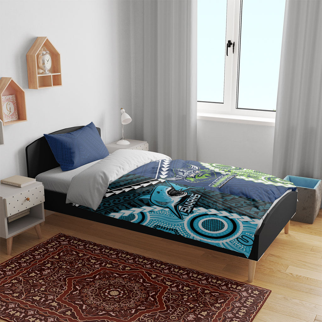 Rugby Sharks and Raiders Bedding Set 2026 Together Aboriginal Polynesian Pattern