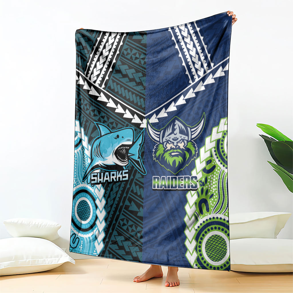 Rugby Sharks and Raiders Blanket 2026 Together Aboriginal Polynesian Pattern
