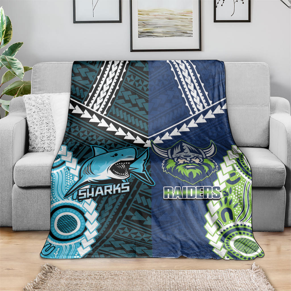 Rugby Sharks and Raiders Blanket 2026 Together Aboriginal Polynesian Pattern