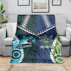 Rugby Sharks and Raiders Blanket 2026 Together Aboriginal Polynesian Pattern
