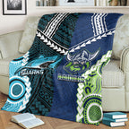 Rugby Sharks and Raiders Blanket 2026 Together Aboriginal Polynesian Pattern