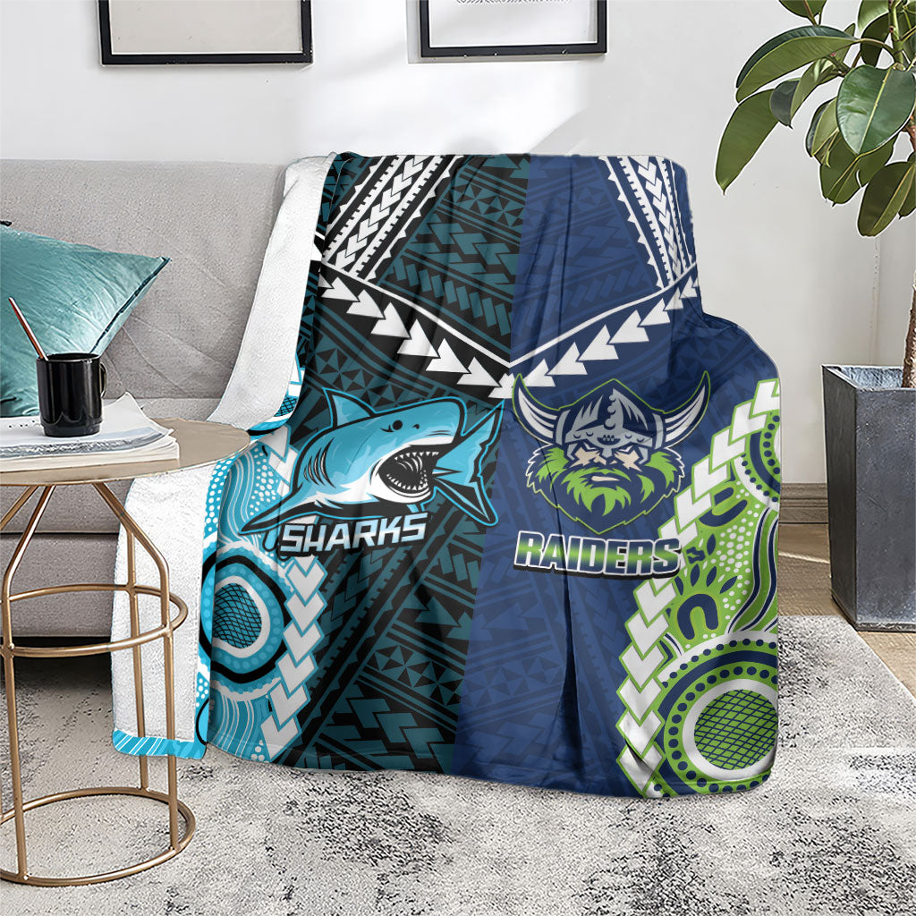 Rugby Sharks and Raiders Blanket 2026 Together Aboriginal Polynesian Pattern