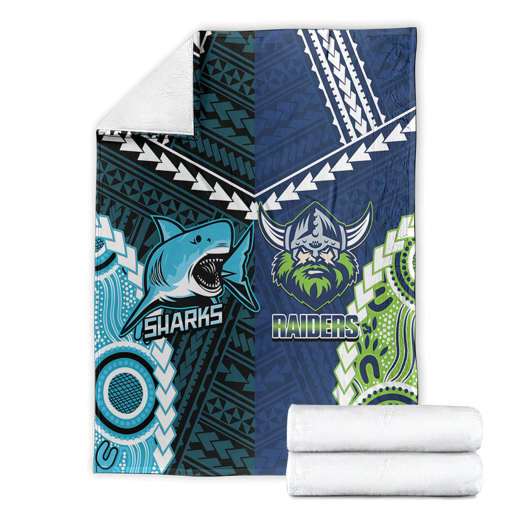 Rugby Sharks and Raiders Blanket 2026 Together Aboriginal Polynesian Pattern