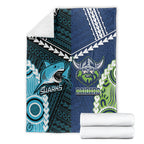 Rugby Sharks and Raiders Blanket 2026 Together Aboriginal Polynesian Pattern